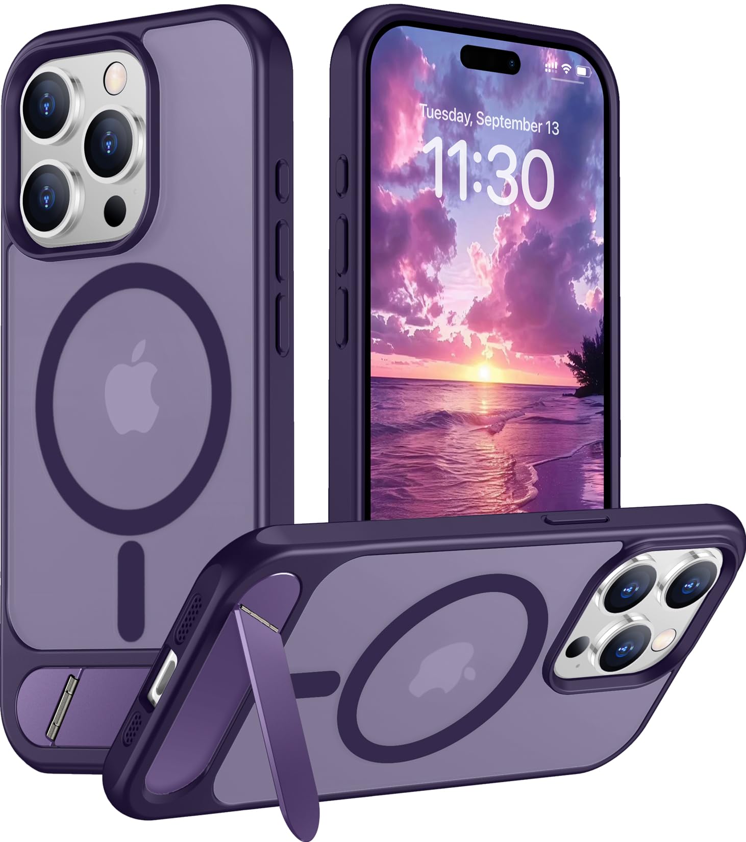 Temdan Magnetic Compatible with iPhone 15 Pro Case, [Built-in Invisible Kickstand][Compatible with MagSafe] [Military Grade Shockproof] Slim Translucent Matte Phone Case for iPhone 15 Pro 6.1"