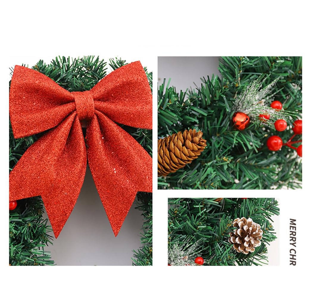 Couronne de Noël à Piles, couronnes de Noël pour Porte d'entrée, Couronne de Noël extérieure, couronnes de Noël avec lumières, alimentées par Batterie et réutilisables. (40cm)