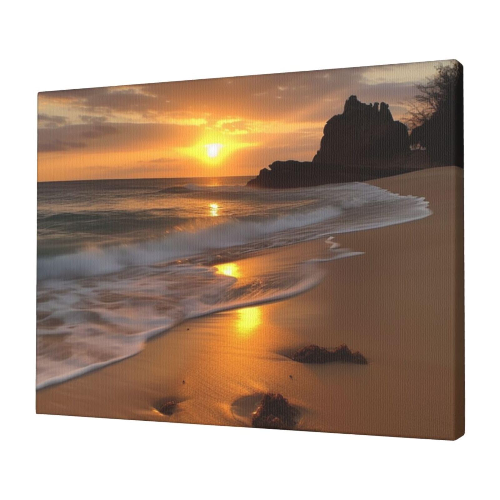 FodPand Canvas Wall Art for Living Room Wall Decor 12"x16" Modern Artwork Painting Pictures Hanging Canvas Prints Sunrise beach Aesthetic Wall Art for Bedroom Bathroom Office Wallart Decor