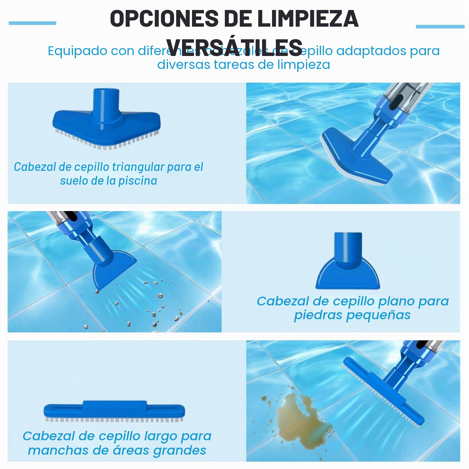 Bostar Aspirador Piscina 3 en 1 con Mango Telescópico 20L/min Caudal de Succión, Limpiafondos de Piscina a Bateria Inalámbrica para Pequeñas SPA Piscina