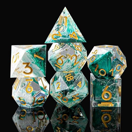 Miniatura 7 de Beholder's Eye - Juego de dados DND, juego de dados de borde afilado de ojo de dragón, hecho a mano, 7 accesorios de dados poliédricos para juegos