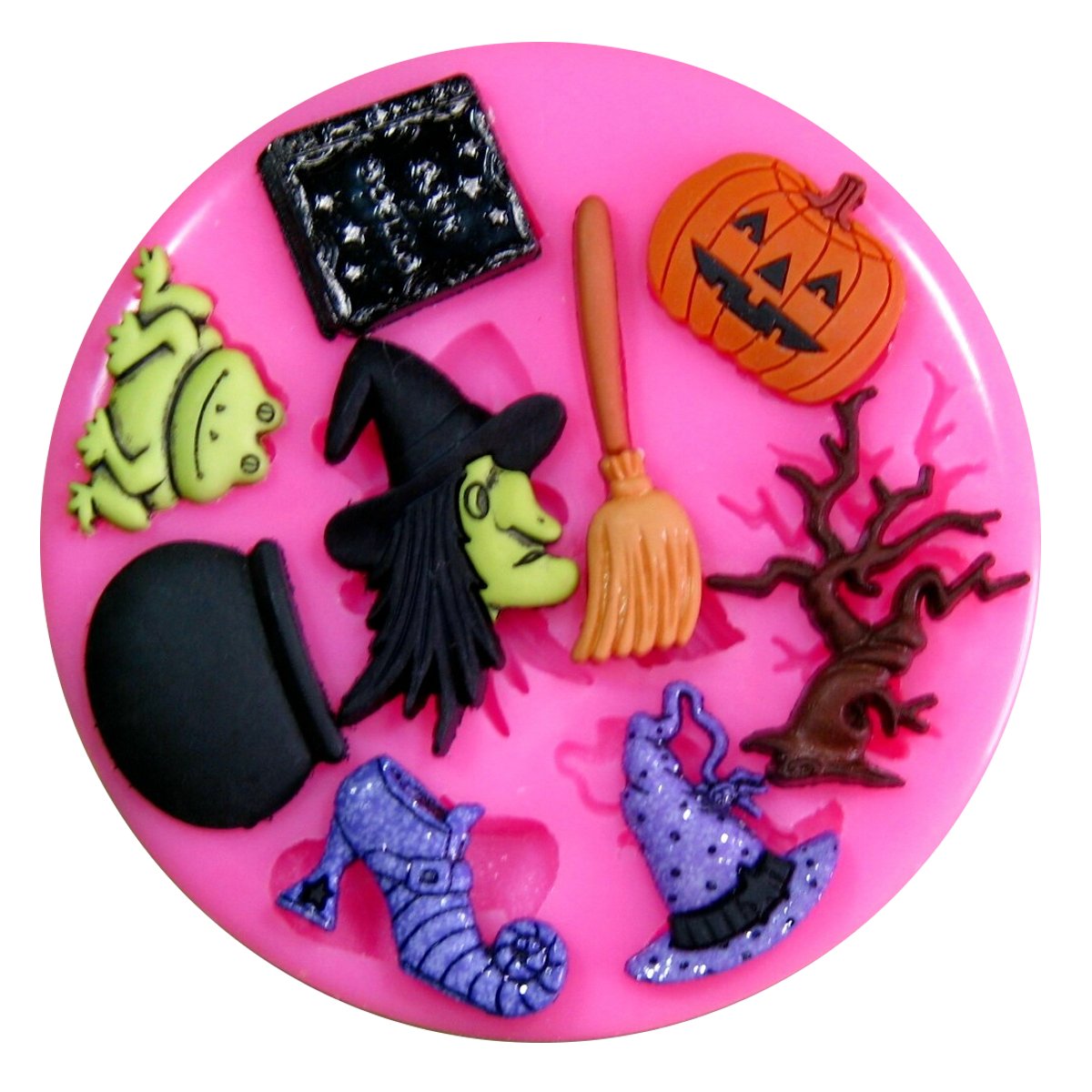 Halloween Mould Witch, Pumpkin, Frog, Spell Book Silicone Mould Mold for Cake Decorating Cake Cupcake Toppers Icing Sugarcraft Tool by Fairie Blessings