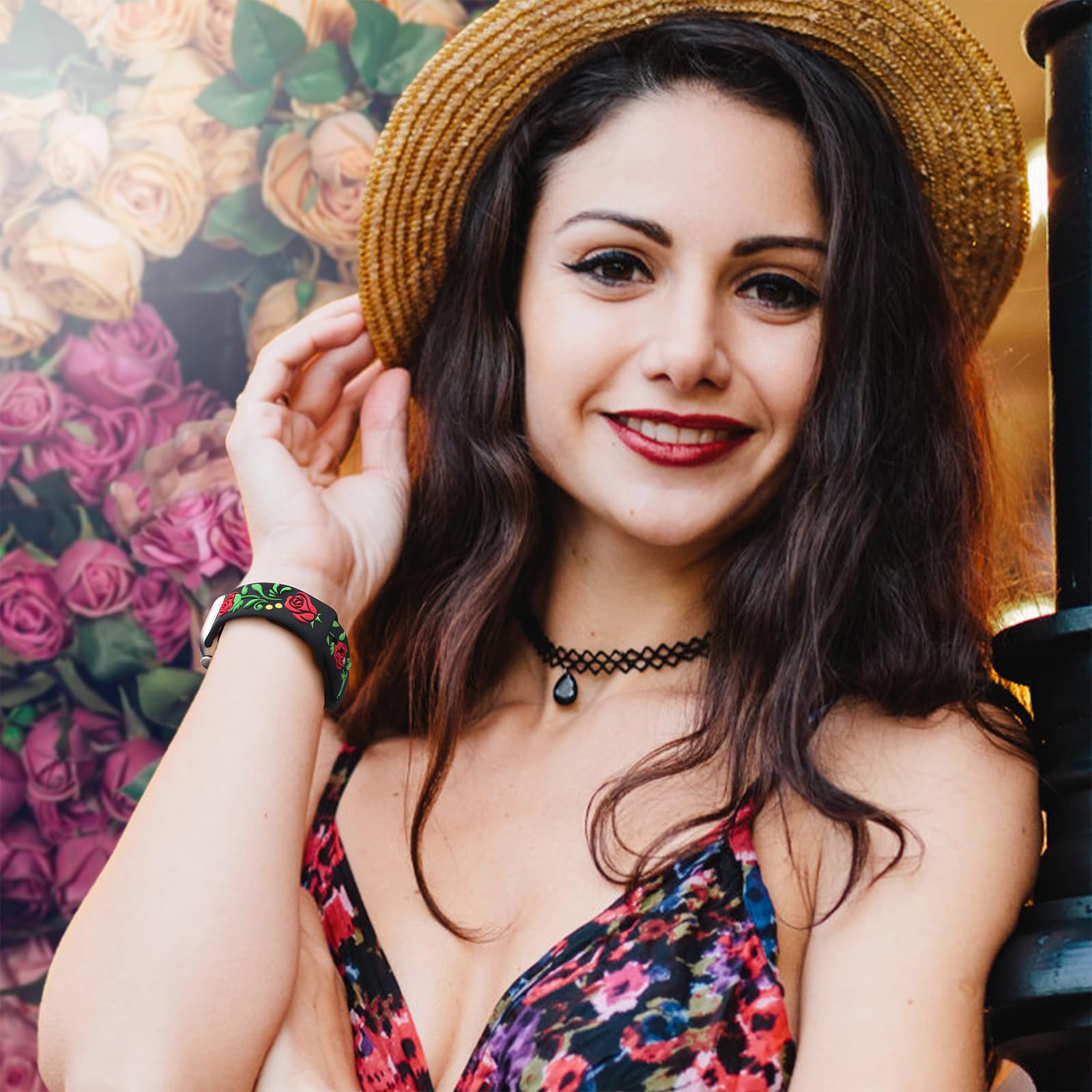 Wepro for Apple Watch Bands for Women 40mm 41mm 38mm 44mm 45mm 46mm 49mm 42mm for iWatch Bands SE Series 10 9 8 7 6 5 4 3 2 1 Ultra 3D Floral Engraved Rose Silicone Band Cute Embossed Strap Black