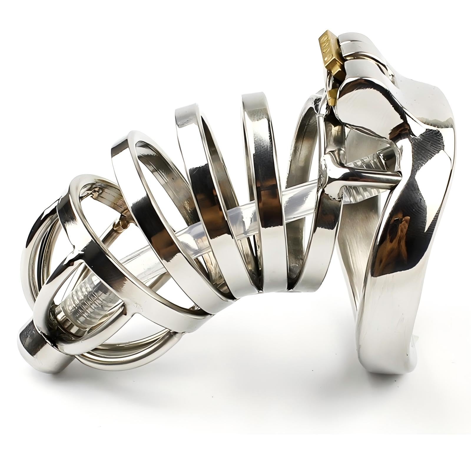 Cage de Chasteté pour Pénis avec Cathéter en Silicone Cage Chastetée en Métal avec Serrure Dissimulée pour le Bondage du Pénis de l'Homme Chastity Cage en Acier Courbé et Respirant (50mm)