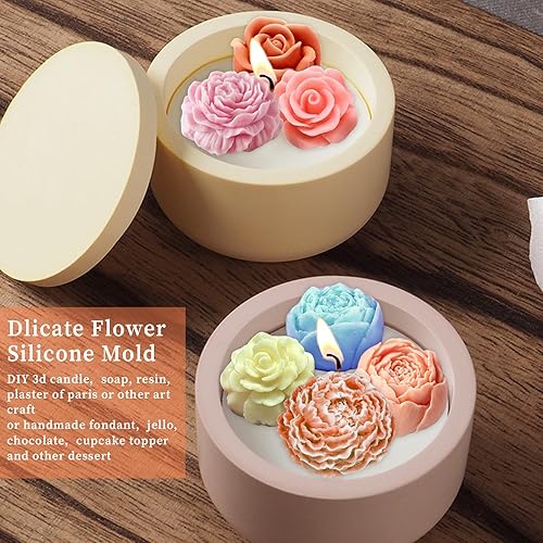 Miniatura 2 de Wehous Moldes de flores de silicona, molde de fondant de peonía de rosa de 7 cavidades para decoración de pasteles de chocolate con gelatina, molde