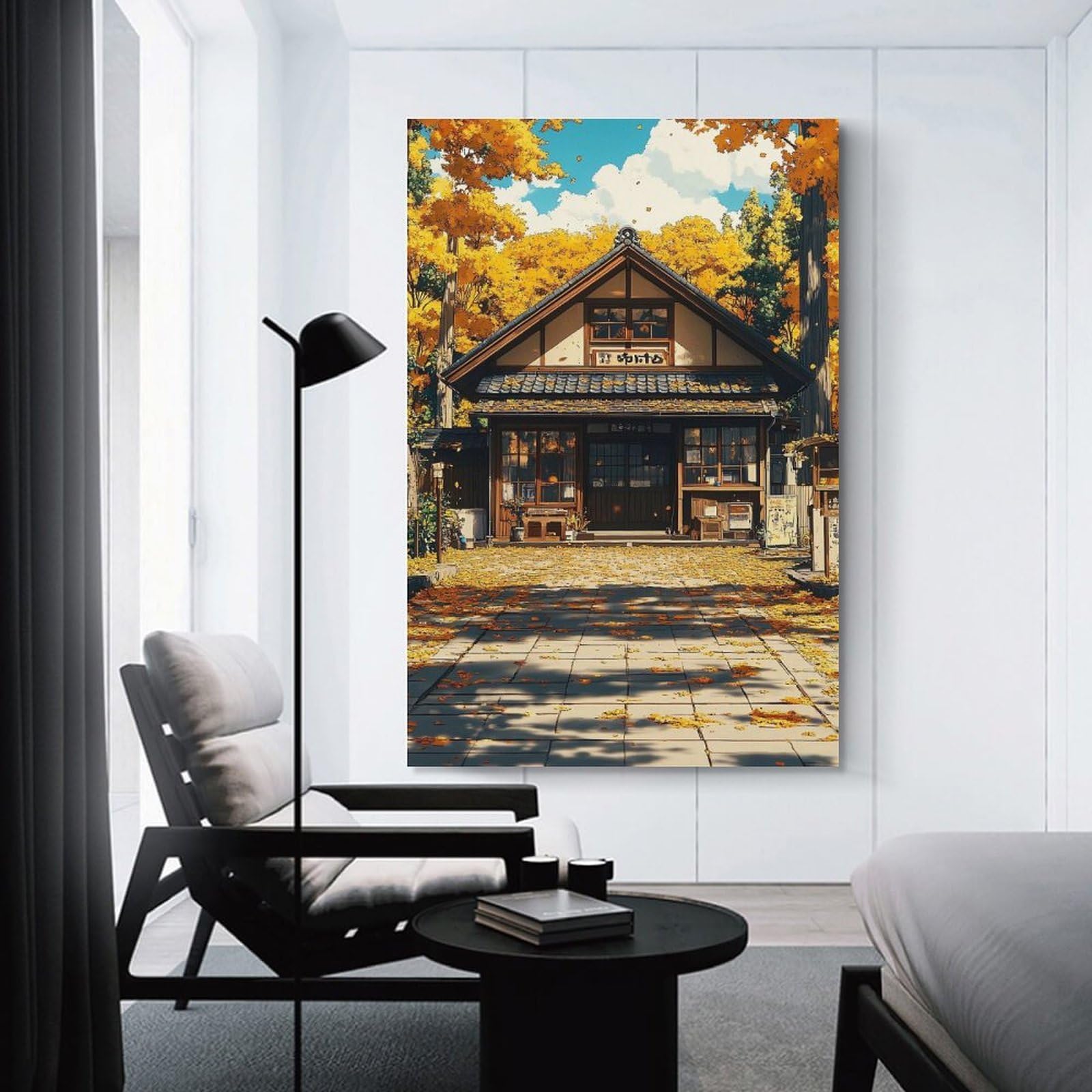 Junmoney Unframe-Style-22 Canvas Art Print Autumnal Japanese Building Landscape, 12X18inch(30X45cm), For Office, Study Or Home Workspace, Home Office Artwork With Decorative Appeal