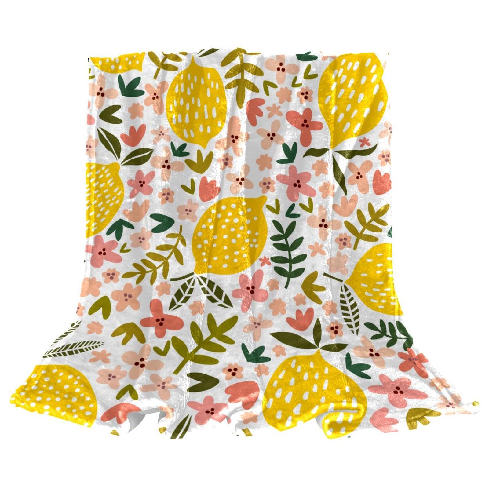 Couverture Polaire Fleurs De Citron 150x200cm pour Canapé et Lit Plaid Chaud et Doux