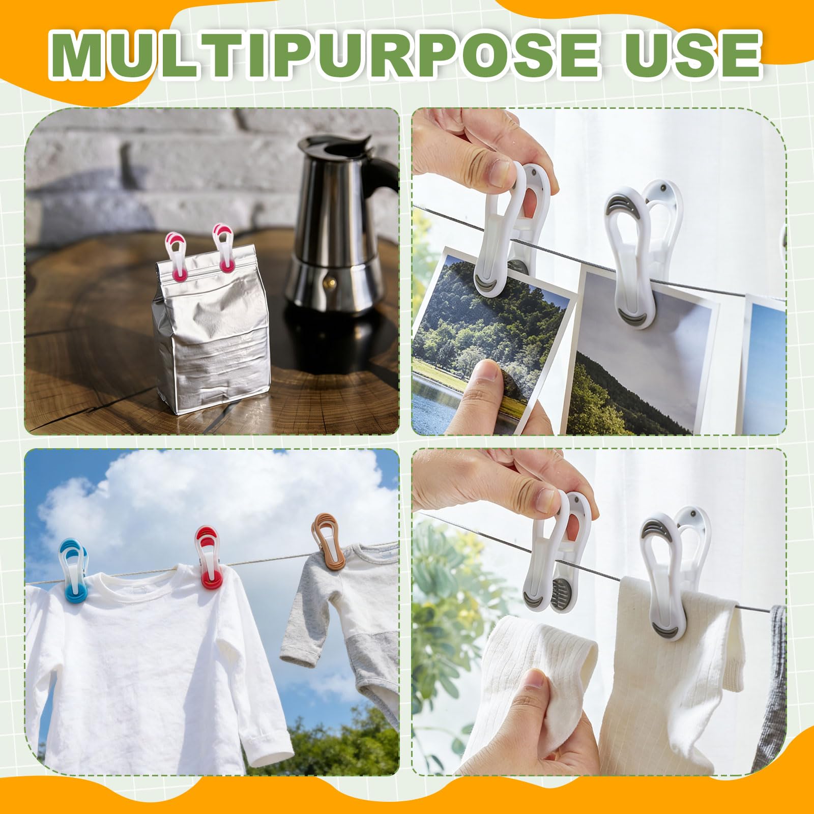 uxcell Lot de 20 pinces à linge en plastique multi-usages pour emballage alimentaire, pinces à linge à ressort, coupe-vent et antidérapantes, adaptées pour le séchage des serviettes et la coupe de