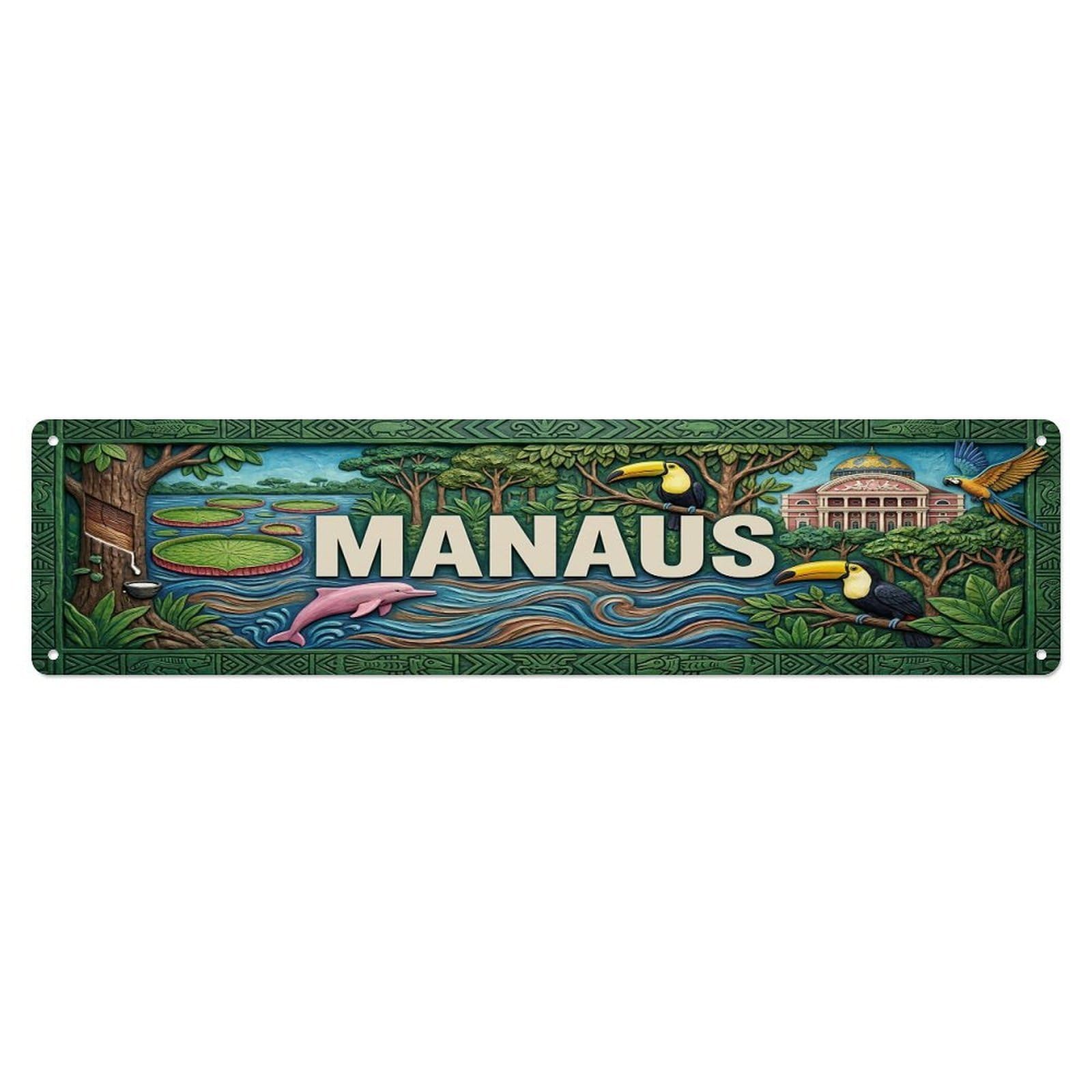 Gead 4X16inch Style Vintage Manaus Brazil Flag Pattern Metal Tin Sign