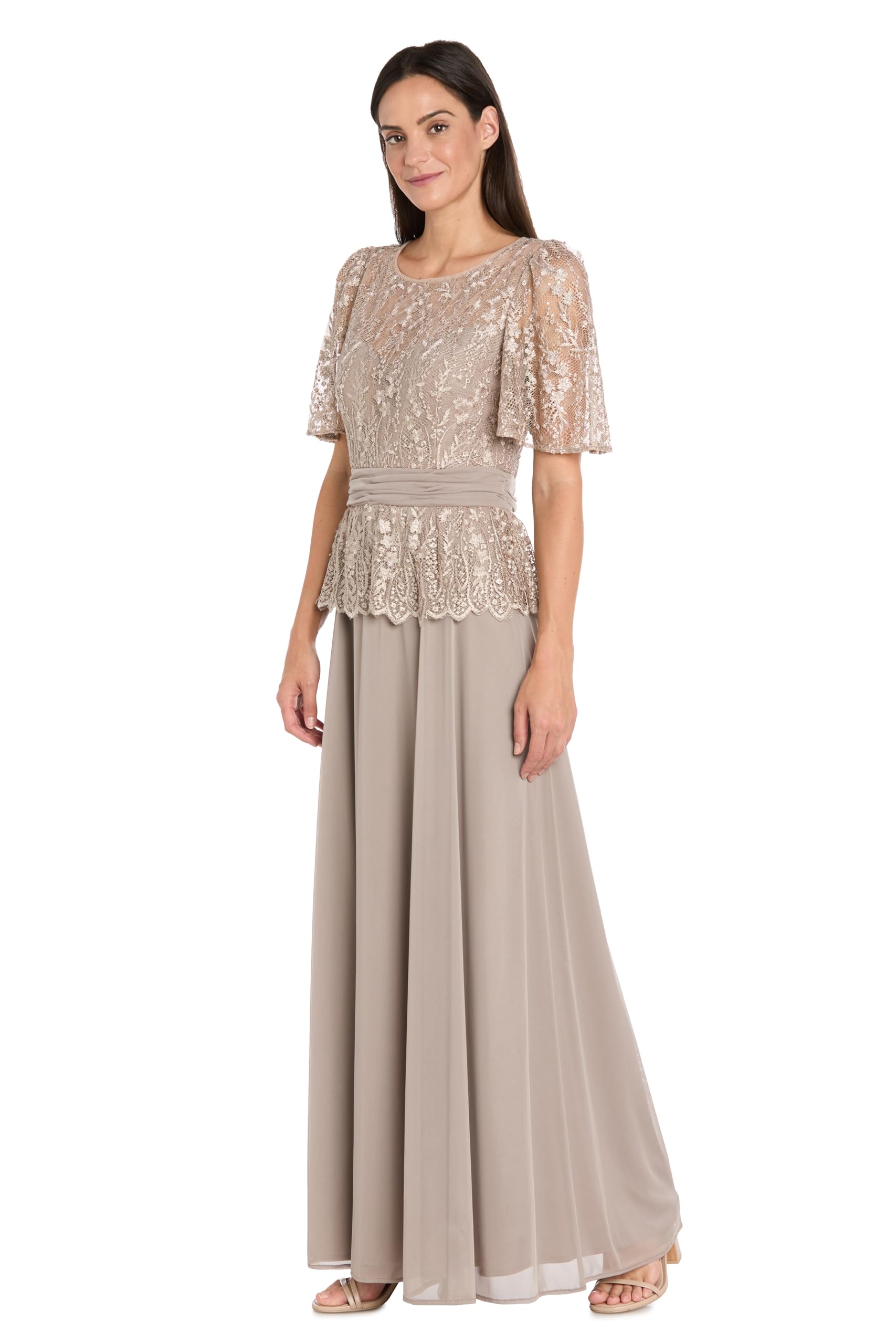 Photo 1 of R&M Richards Women's Elegant Lace Bodice Dress W/Flowing Skirt | Short Sleeves Gown Wedding Guest Evening Cocktail Attire SIZE 12 
