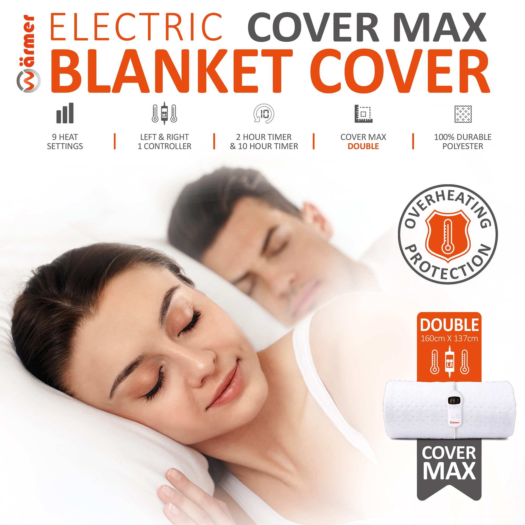 WARMER Electric Blanket - Double Size, Maximum Coverage, Left u0026 Right,  Double Heating Zones, 9 Heat Settings, 2 u0026 10 Hour Timer - Twin Size (160 x  137 cm) : Amazon.de: Health u0026 Personal Care