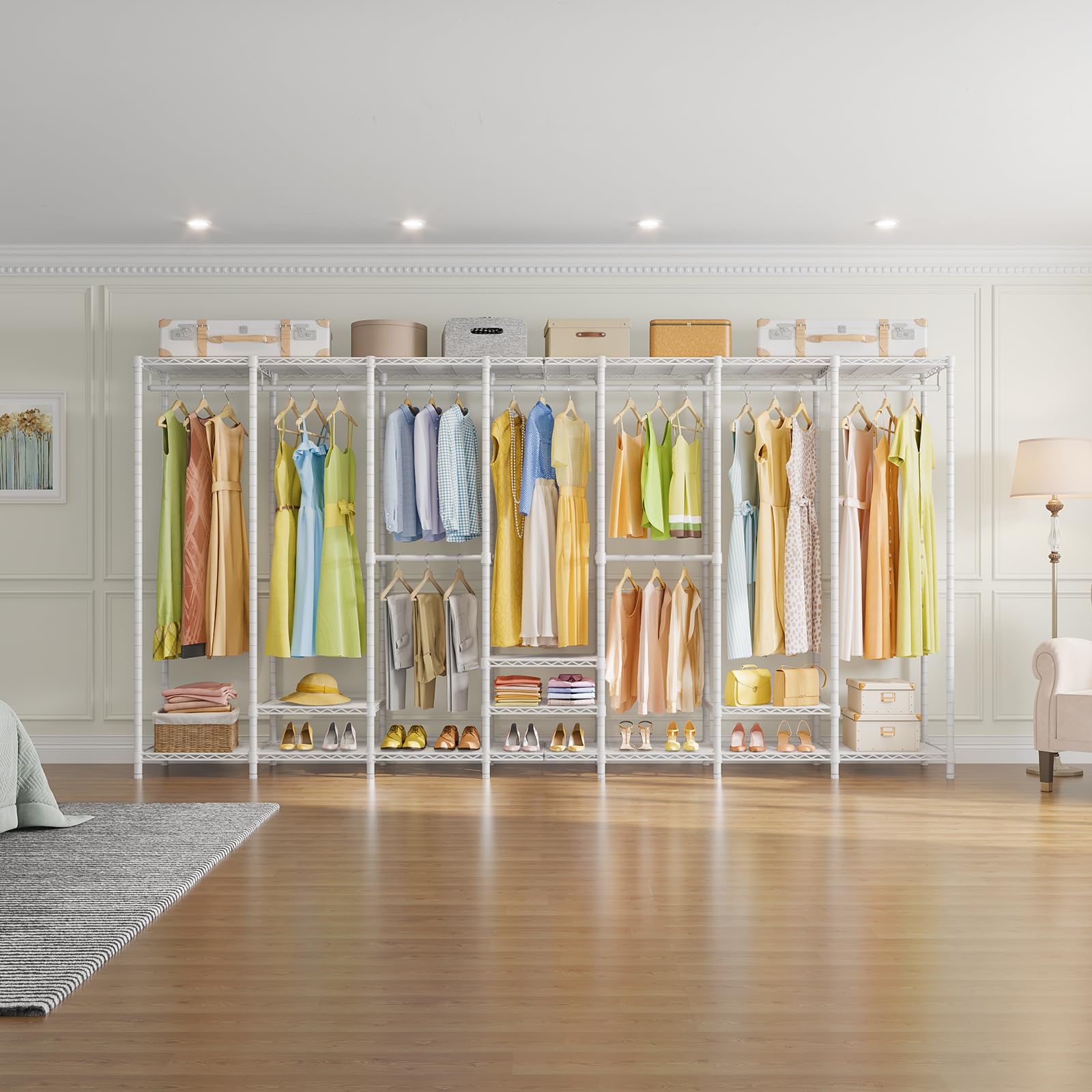 VIPEK V70 Extra Large Garment Rack Heavy Duty Clothes Rack, Freestanding Wardrobe Metal Closet for Hanging Clothes, Bedroom Organizer and Storage, Max Load 1670lbs, White