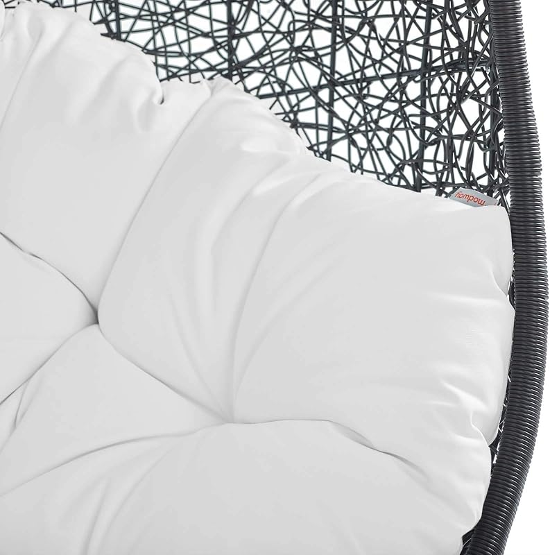 Modway Encase Wicker Rattan Outdoor Patio Porch Lounge Egg Swing Chair with Stand in White image 6