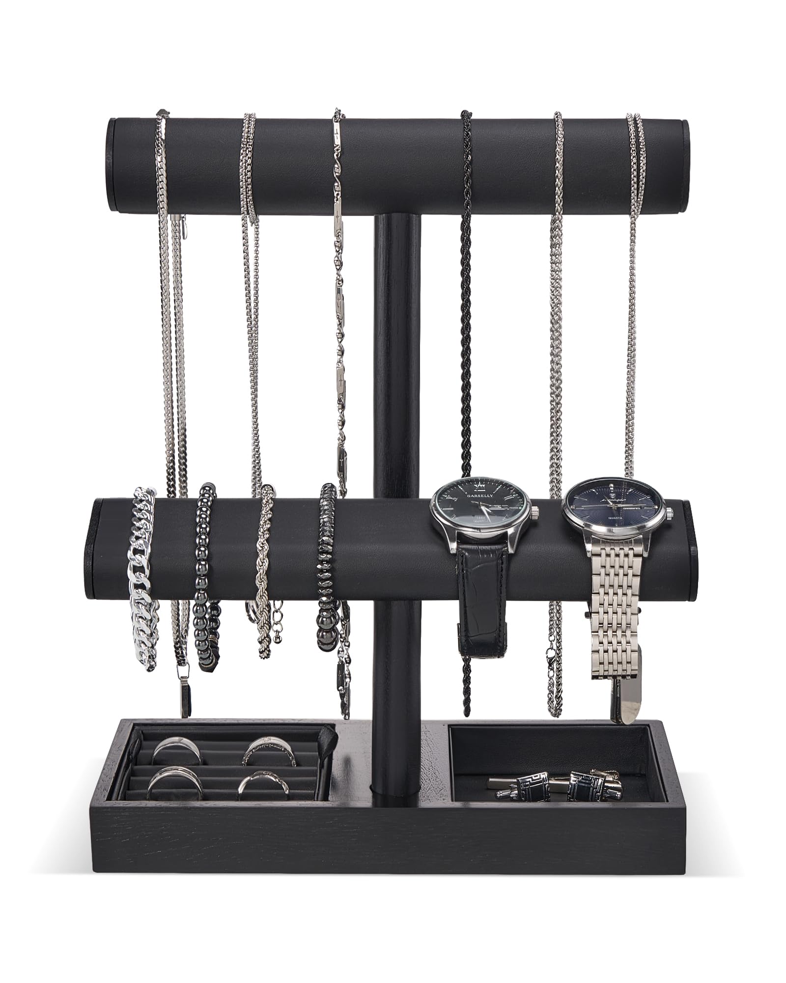 Soporte para Relojes para Hombre, Regalo para él, papá, Novio, Estante de exhibición de Joyas de Madera, Organizador para Collares, Pulseras y Anillos - Negro