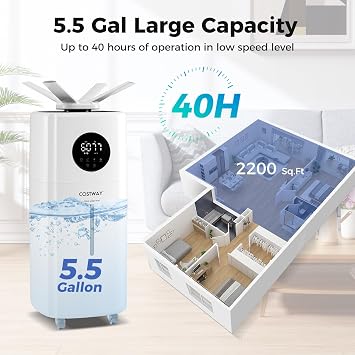 COSTWAY 21L/5.5Gal Humidifier for Large Room, Top Fill Whole House Humidifier, 3 Mist Levels, Extension Tube, 360 Nozzles & Remote Control for Bedroom, Plants