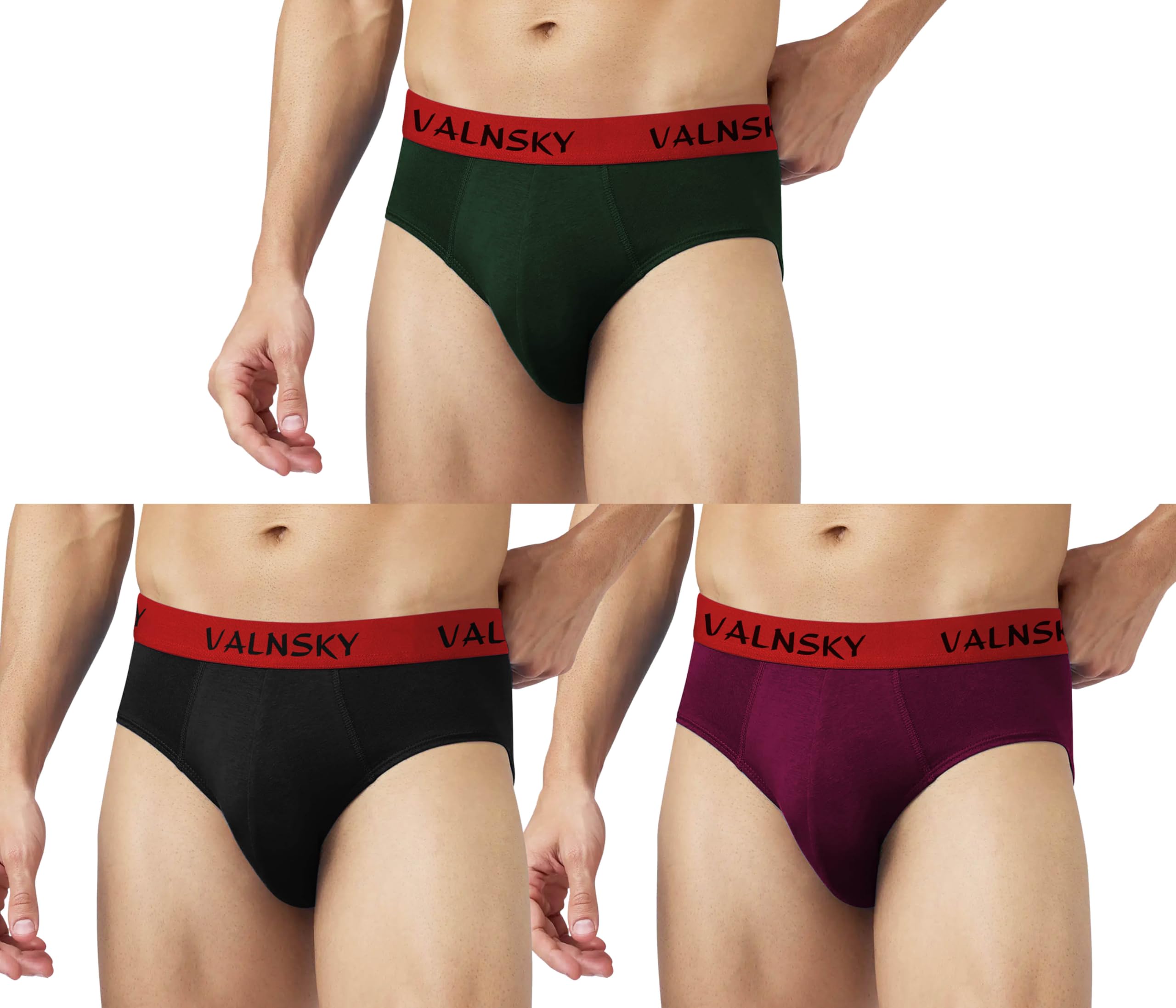 wyatt Mens Regular Cotton Blend Red Elastic Brief (Pack of 3)-picture-18