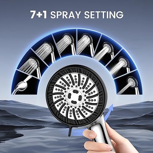 Miniatura 5 de Cabezal de ducha filtrado con mano, cabezal de ducha de alta presión con 8 pulverizadores con filtros y cabezal de ducha desmontable mejorado,