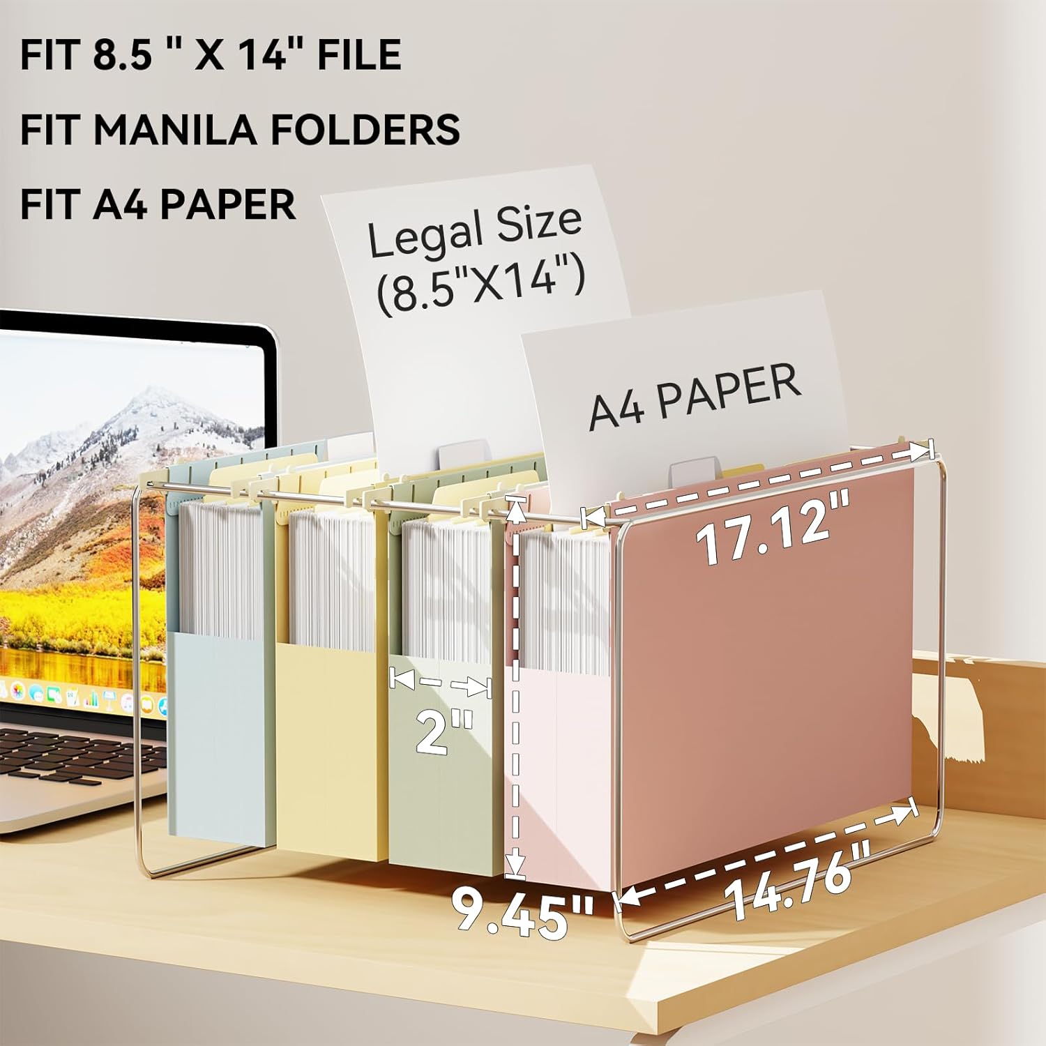 Ansook 2" Legal Size Hanging File Folders, 12 Pack Plastic Legal Size File Folders Hanging with Tabs, Heavy Duty Expandable Hanging Folders for Office, Home, Law Firm & Filing Cabinet