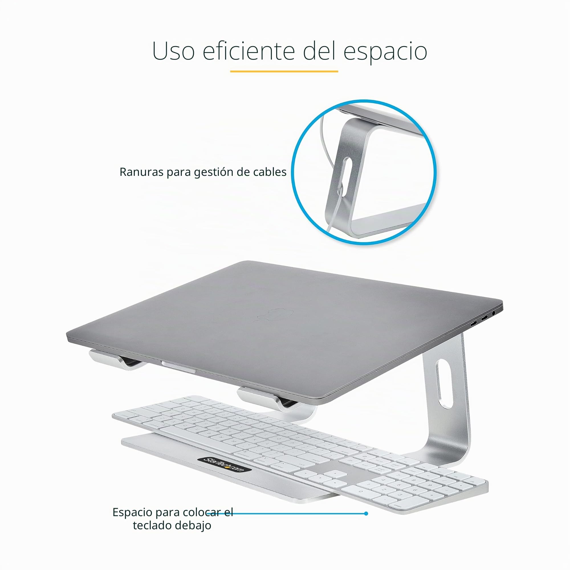 StarTech Soporte Ergonómico para Portátil, Aluminio, Plata, para DELL XPS | Montaje a mano sin herramientas, Acabado plateado anodizado, Gestión de cables