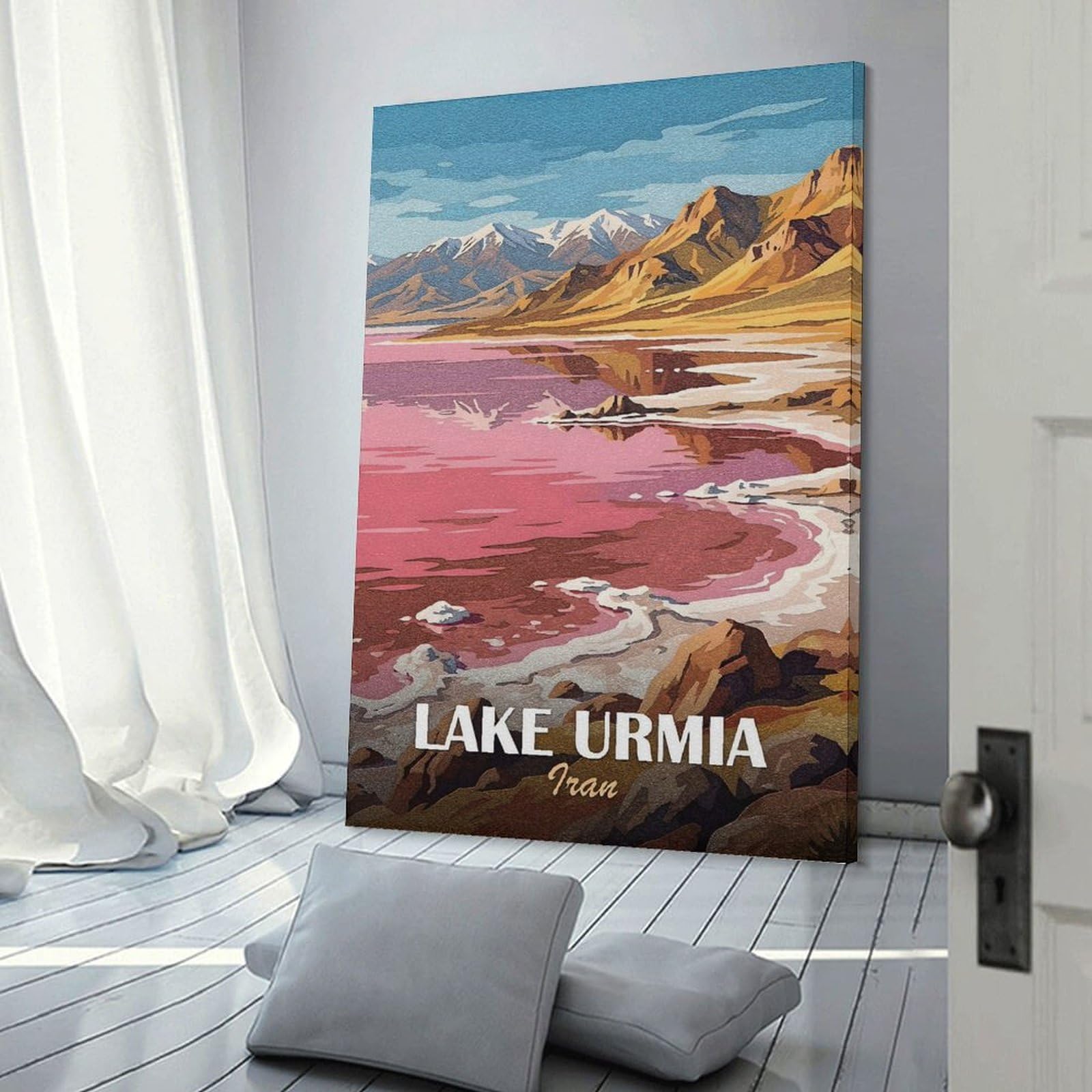 Junmoney Canvas Wall Art Lake Urmia, Iran Travel, 24x36inch(60x90cm), for Bedroom, Guest Room Or Reading Nook, Canvas Wall Decor for Personal Spaces
