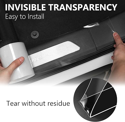 Vista 30 de DGSL Protectores de borde de puerta de automóvil, película envolvente de fibra de carbono, protección del umbral de la puerta, se adapta a la Negro