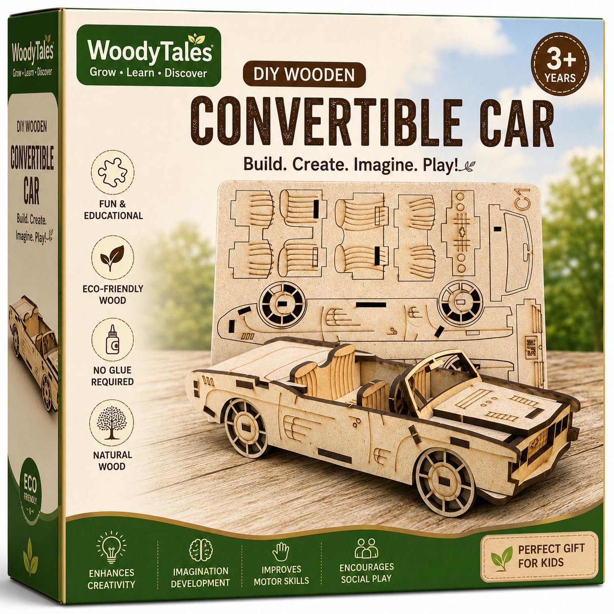 Divexa DIY Wooden Convertible Car Assembly Kit | STEM Educational Building Toy | 3D Wooden Model Construction Set | DIY Learning Activity for Kids | Natural Wood Finish-image-22