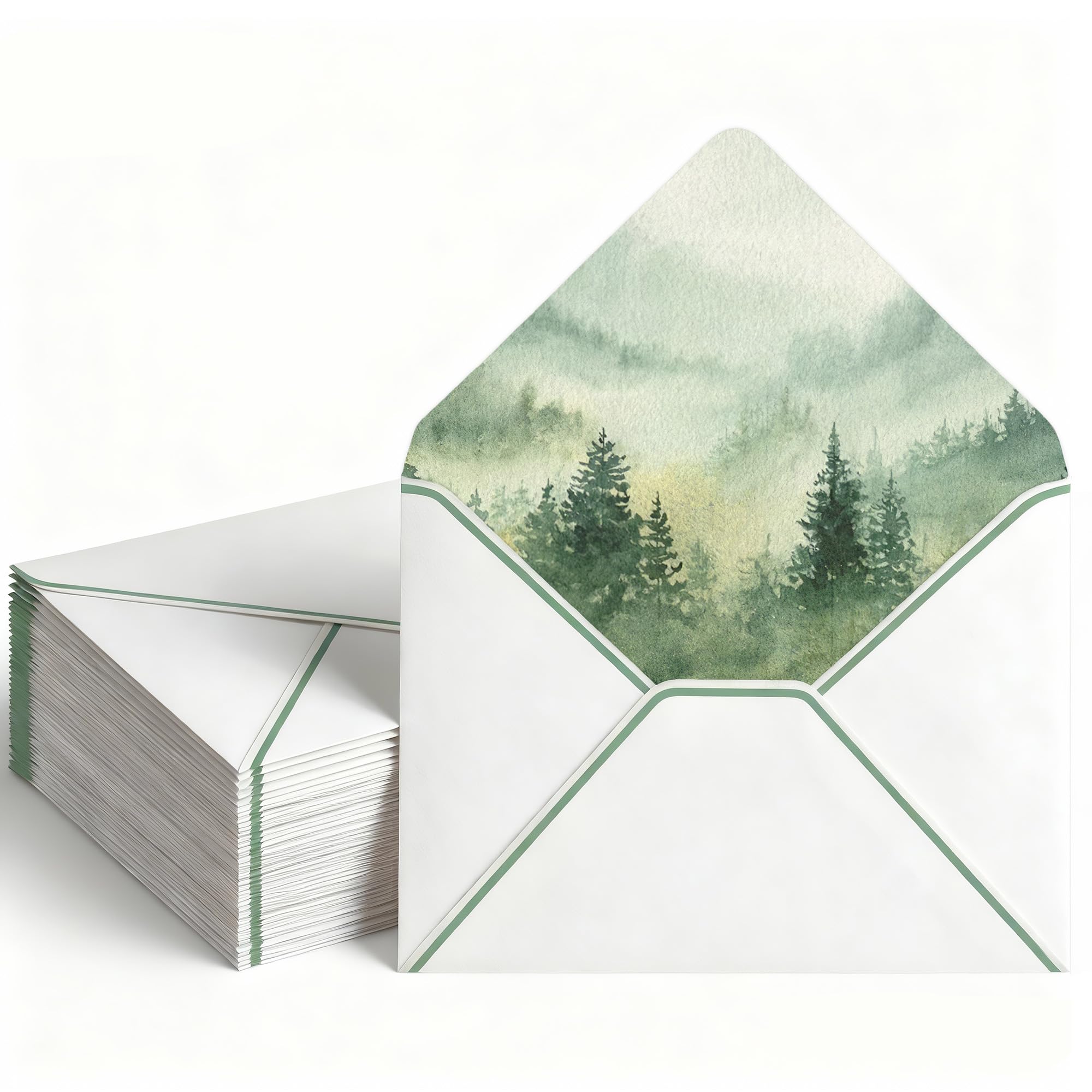 50 Pack A7 Forest 5x7 Envelopes V Flap Invitation Envelopes for Birthday, Weddings, Graduations, Greeting Cards, Baby Shower