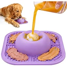 Slow Feeder Dog Bowls & Lick Mat for Liquid and Thick Treat, Anti-Slip Dog Lick Bowl with Interactive Rolling Ball, 5/6 Cup Pup Licking Toy for Large Medium Small Dogs and Cats-Large Purple