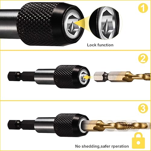 Vista 5 de THINKWORK Juego de brocas combinadas, 3 en 1 con revestimiento de titanio para perforar, tocar, avellanado, con adaptador de cambio rápido, 13