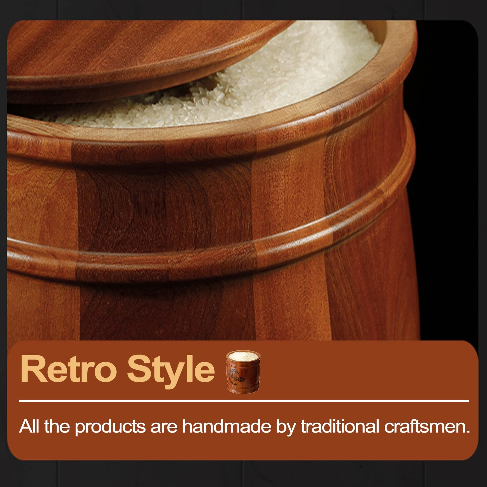 MLYYJH Contenitori per Alimenti Ermetici Dispenser di Riso in Legno Stile Vintage - Cereali/Mais/Farina/Spuntini/Cibo Secco Secchio di stoccaggio, Casa/dispensa Contenitore per ingredienti