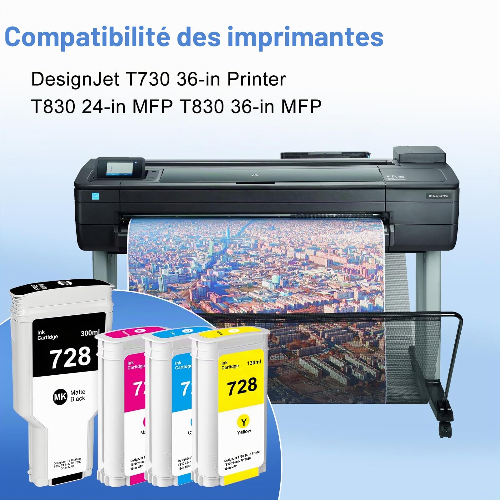 728 Cartouche d'encre 130-ml pour HP 728 HP728(Lot de 4)