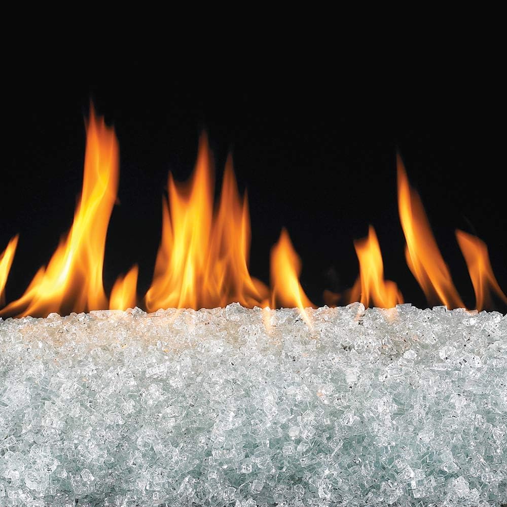 Real Fyre Clear Fire Glass 10 Pounds, Premium Tempered Crushed Glass Crystals, Heat-Resistant Decorative Tumbled Fireglass, Sparkling Reflective Media for Indoor Gas Fireplace or Outdoor Fire Pits