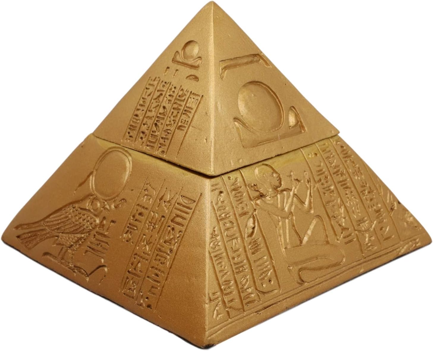 Ebros Golden Ancient Egyptian Hieroglyphic Pyramid Decorative Box 4"Wide Stash Jewelry Small Trinket Storage Figurine Gods Of Egypt Monument Wonder Pyramids Accent Statue