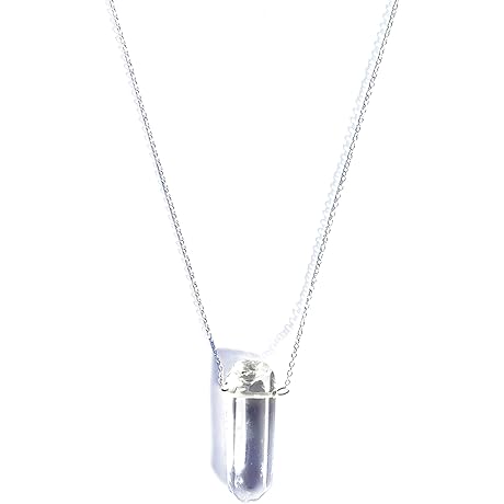 Minimalist White Necklace for Men - Sterling Silver Raw Quartz Crystal