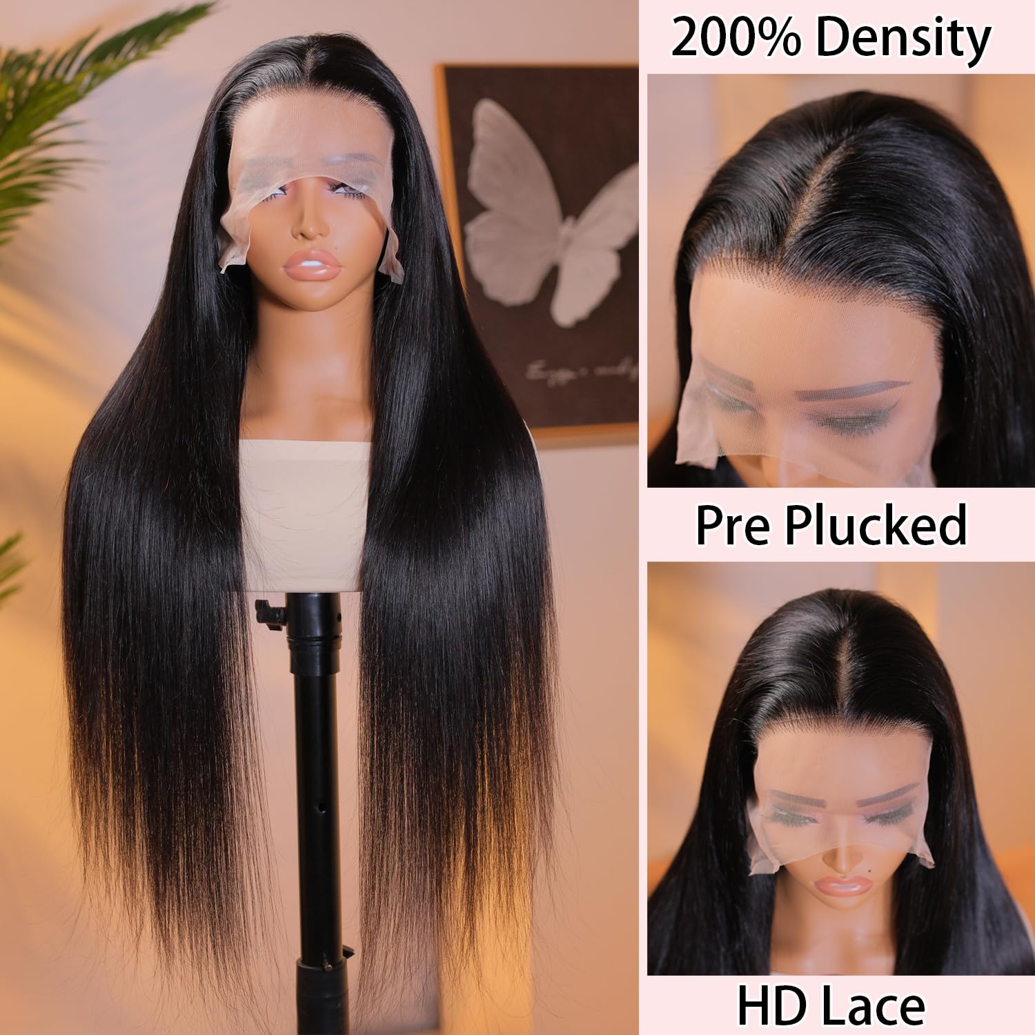 32 Inch 13x6 Straight Lace Front Wigs Human Hair 200% Density Human Hair Wig Pre Plucked with Baby Hair HD Lace Frontal Wig 13x6 Straight Long Human Hair Wigs for Black Women Natural Black