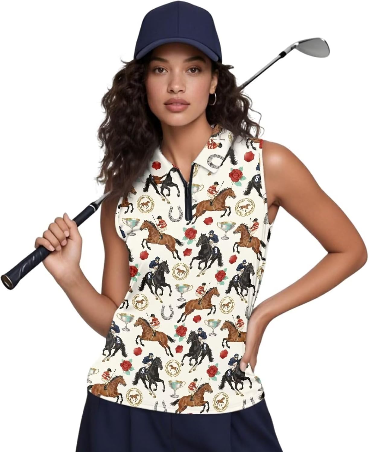 Womens Golf Shirts Sleeveless Casual V Neck Zip Up Tank Golf Shirts Tennis Shirts Golf Shirts for Woman Plus Size