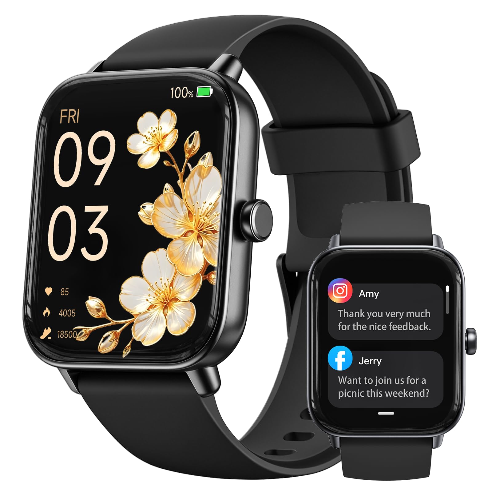 Photo 1 of Smart Watch for Men,1.85 inch AMOLED Touchscreen for Android & iPhone Alexa Built-in Bluetooth Calls,Fitness Watch 110+ Sport Modes Heart Rate/Sp02/Sleep/Calories Monitor IP68 Waterproof(Black, 1.85)
