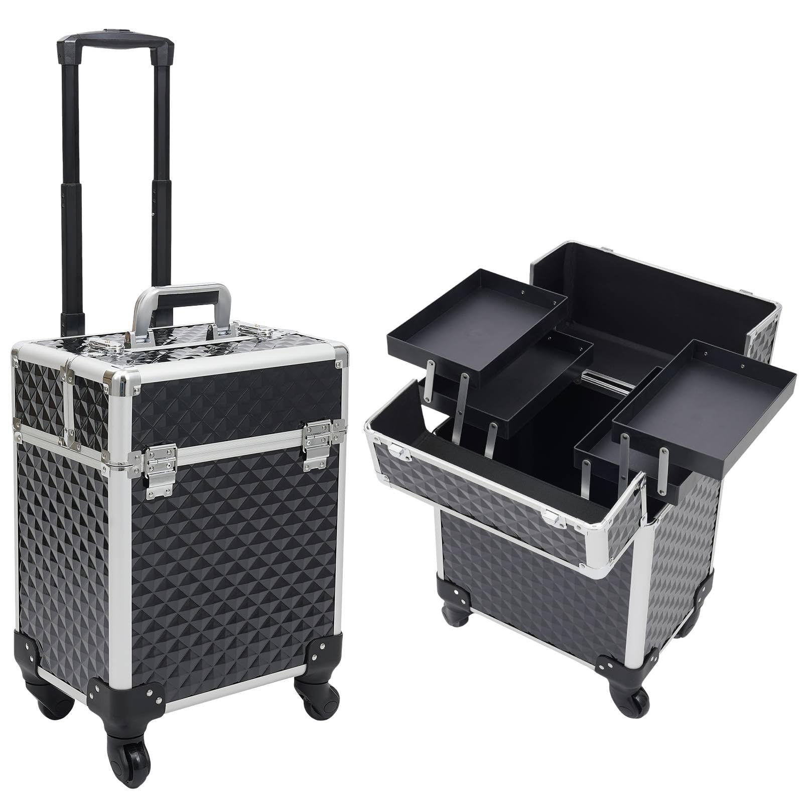 Grande mallette de maquillage professionnelle multifonction en PVC et aluminium pour esthéticienne, Noir , Moderne