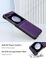 Vista 4 de Funda para Samsung Galaxy Z Flip 5 (2023) Funda De Cuero De La PU Y Carcasa De Parachoques De PC Duro Para Galaxy Z Flip 5 5G - Púrpura