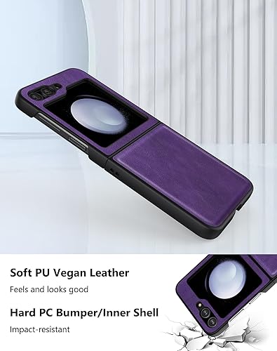 Miniatura 4 de Funda para Samsung Galaxy Z Flip 5 (2023) Funda De Cuero De La PU Y Carcasa De Parachoques De PC Duro Para Galaxy Z Flip 5 5G - Púrpura