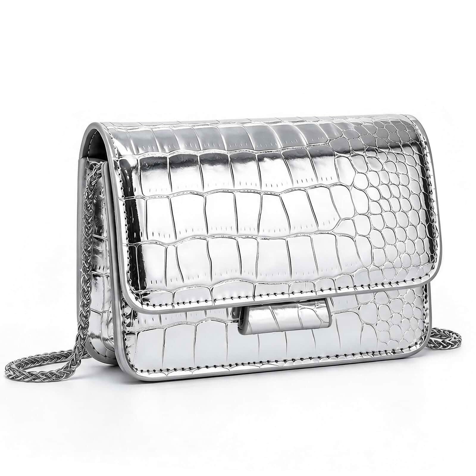 Metallic Mini Crossbody Purse for Women, Trendy Evening Clutch Bag with Removable Chain Strap, Not for Most Phones