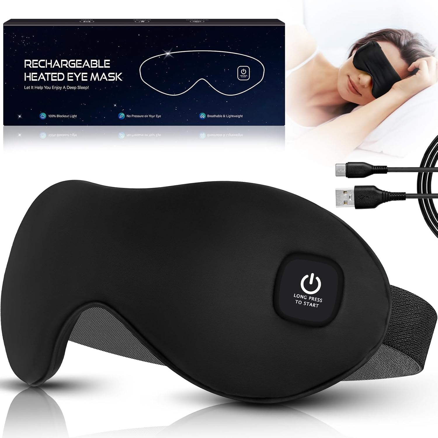 Heated Eye Mask, Cordless Dry Eye Mask Washable Warm Eye Compress Mask