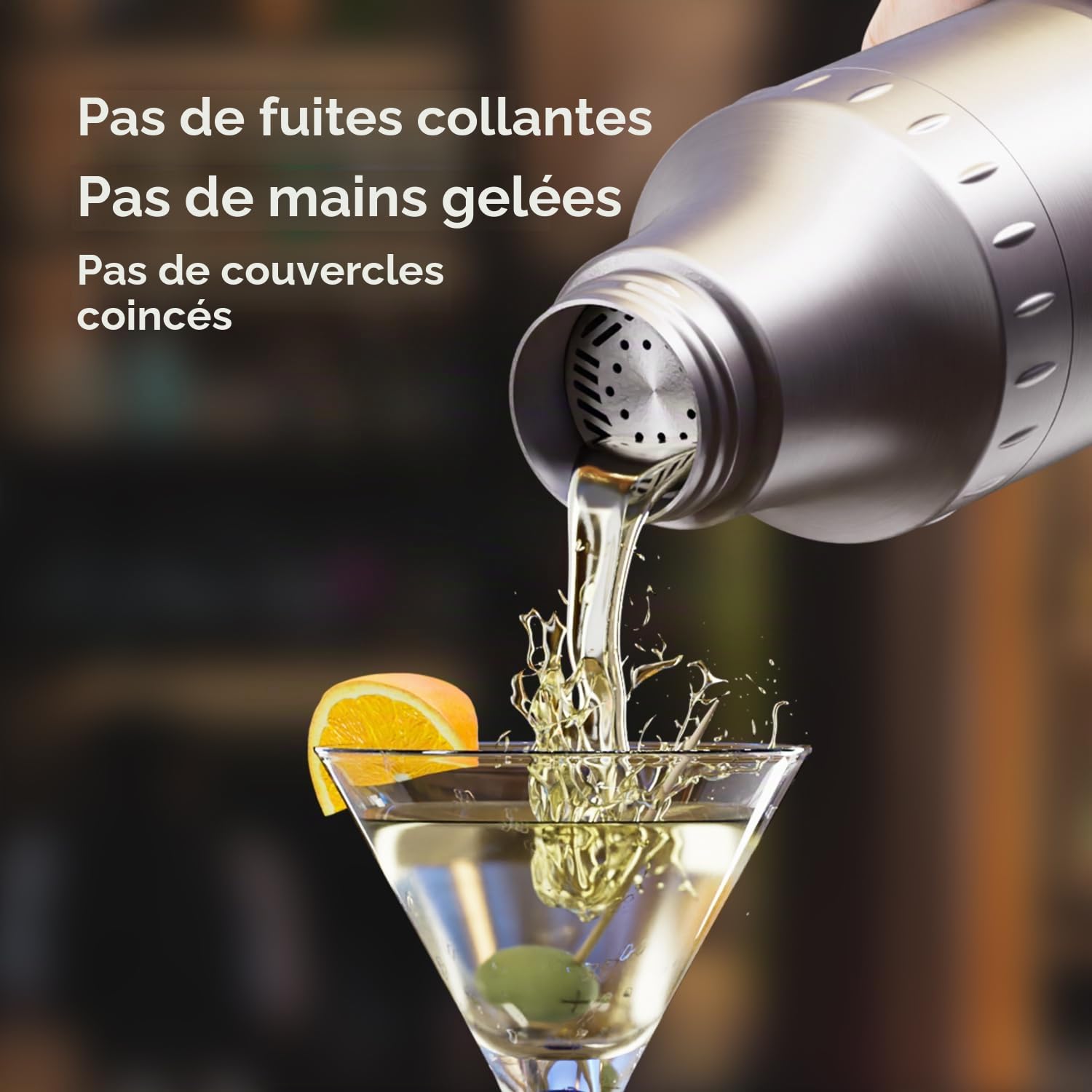 Magcheer 900ml Shaker Cocktail Isotherme Professionnel avec Verre Doseur Intégré | Kit Cocktail 5 Pièces avec Sac de Rangement | Kit Barman pour Débutants et Barmans(Argent)
