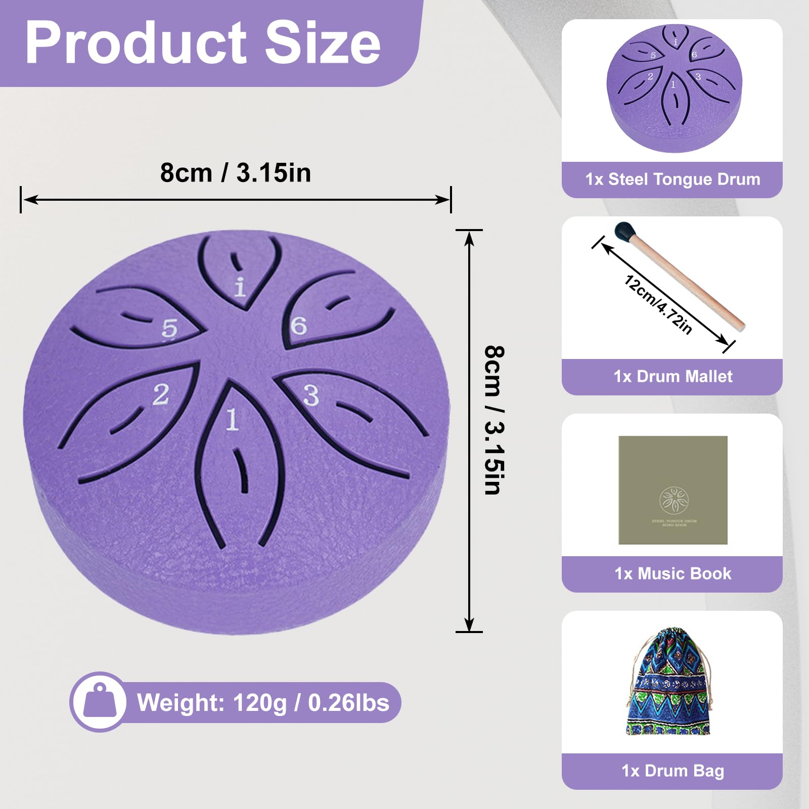 TINGSING Mini tambour à langue en acier de 7,6 cm à 6 notes, Instrument de percussion avec sac en tissu - Image 2