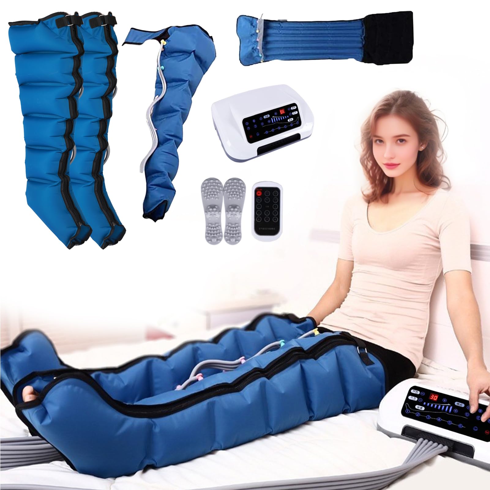 Elektrisches Beinmassagegerät mit Luftkompression, 6 Massageprogramme, 6 Lymphdrainage-Kammern für tiefe Entspannung in Beinen und Füßen, Schmerzlinderung, zeitgesteuerter und einstellbarer Druck