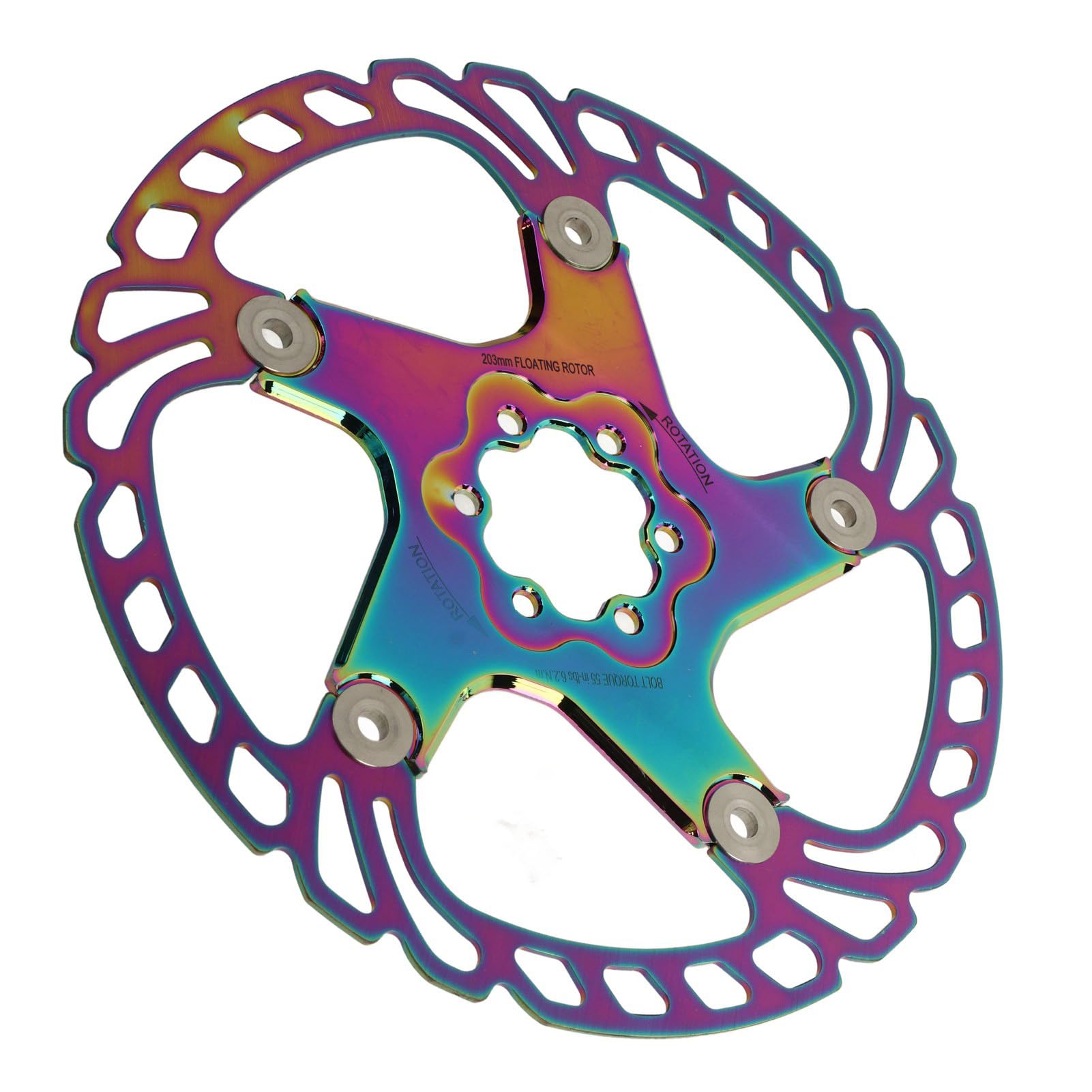 Rotore del Freno a Disco, Disco Freno Flottante Meccanico in Acciaio Inossidabile Alluminio, Precisione CNC 1,8 Mm, Rotore del a con 6 Bulloni, per Mountain Bike Bici da Strada BMX (203mm)
