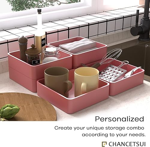 Miniatura 3 de Juego de 6 organizadores de cajones apilables de 6.6 x 6.6 pulgadas, organizadores cuadrados de plástico para cajones de tocador y contenedores de