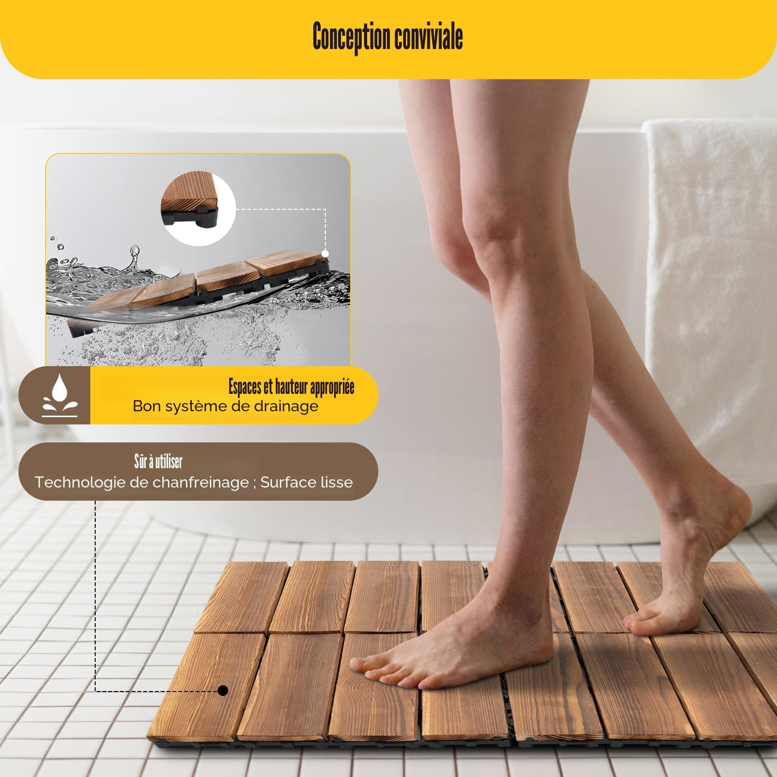 Lot de 36 dalles de terrasse emboîtables en bois dur 3,3 m³ - 30 x 30 cm - Pour terrasse, jardin, extérieur
