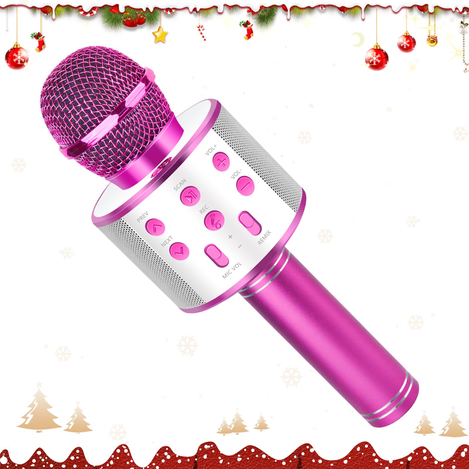 Micro Karaoke Sans Fil Compatible Android/iOS/PC pour Enfants 5-12 Ans Occasions d'Anniversaire Cadeaux