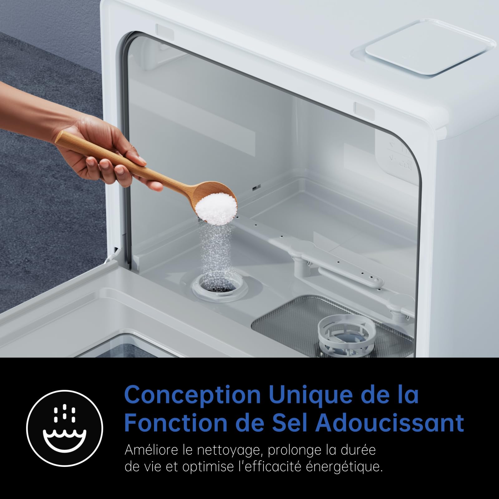 AIRMSEN Lave-vaisselle de Table Mini 7+2 Programmes Réservoir d'Eau 5L Commande Tactile LED Compact